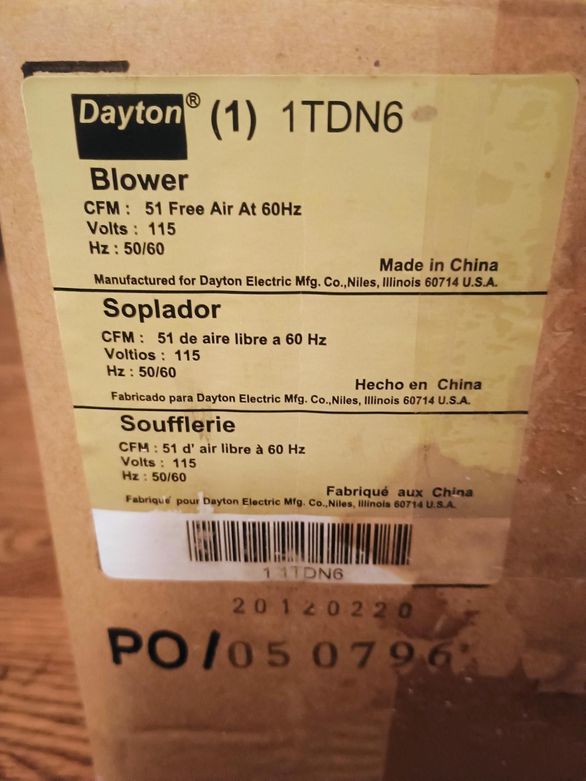 OEM Dayton Blower 1TDN6, Brand New, Never Used
