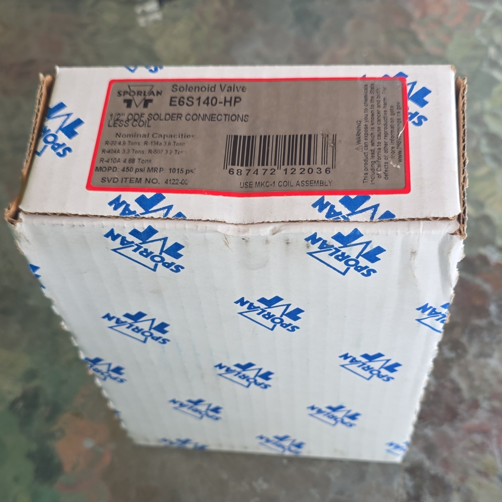 Sporlan E6S140-HP Solenoid Valve 1/2 in ODF Solder Connections Less Coil