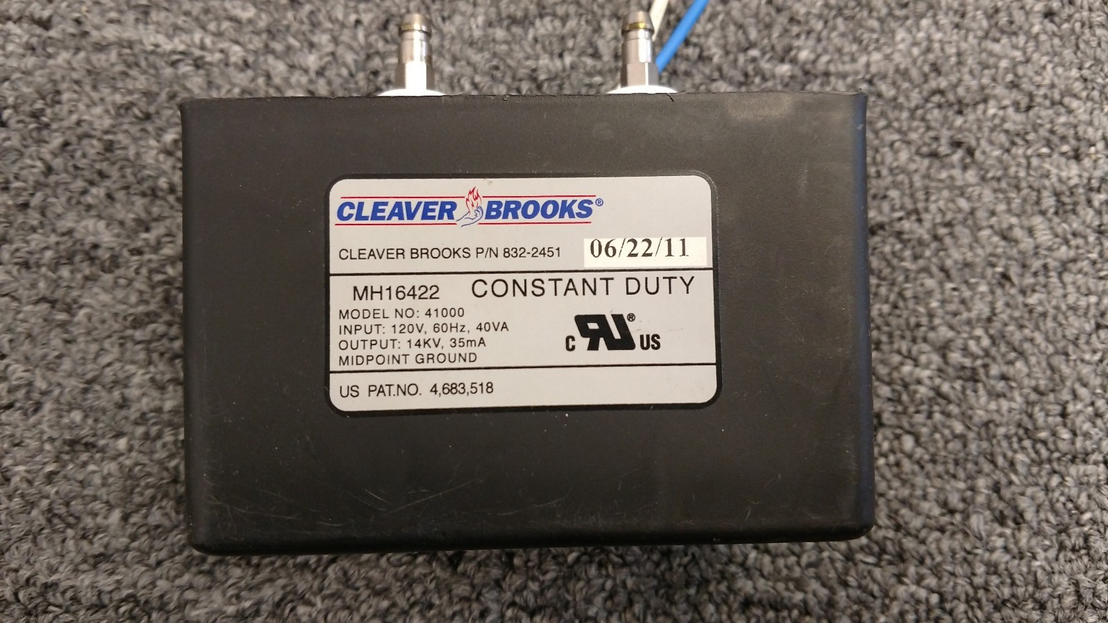 Carlin 41000 Constant Duty Electric Ignitor Branded for Cleaver Brooks 832-2451
