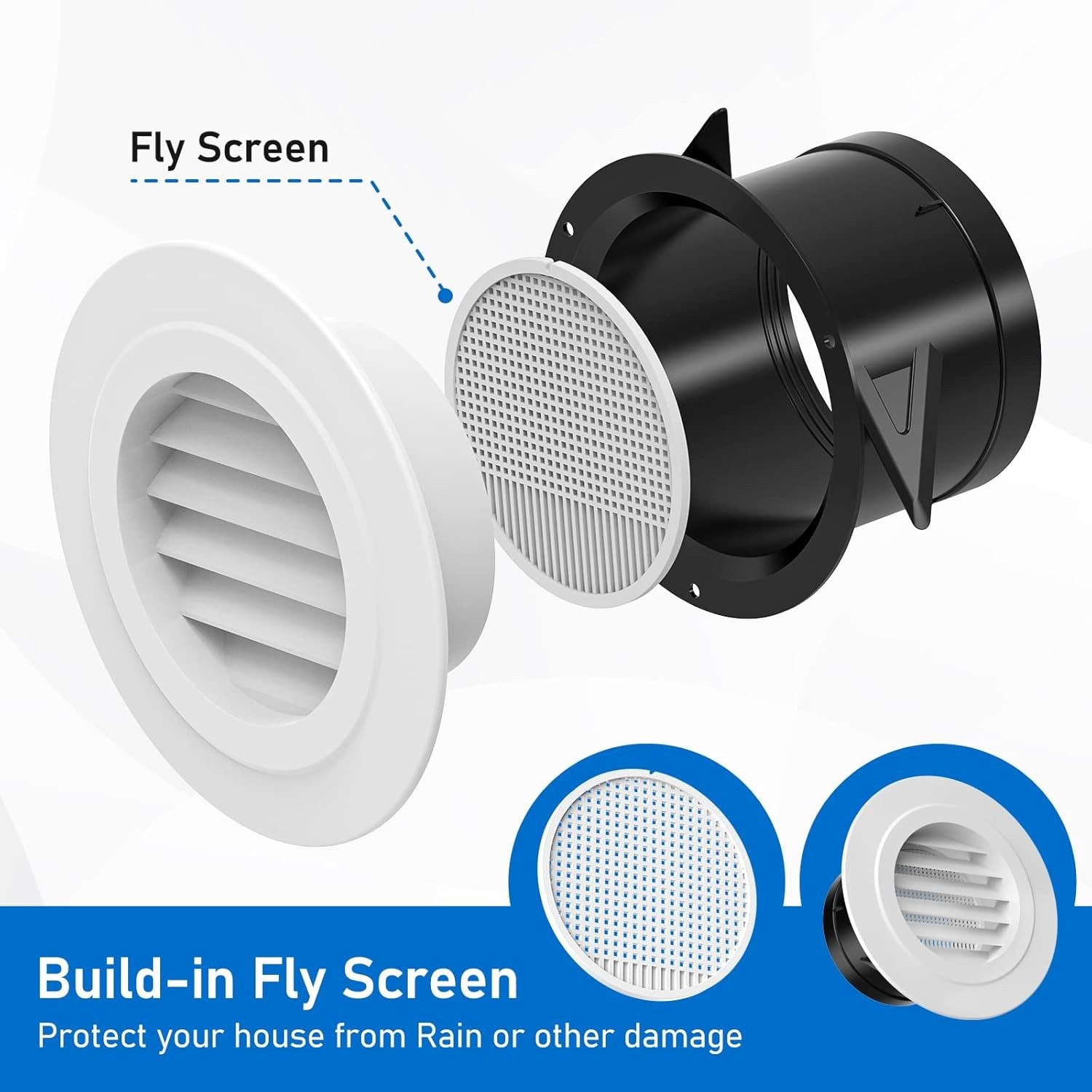 4-Inch Round Soffit Vent Cover with Built-in Fly Screen for Home Ventilation