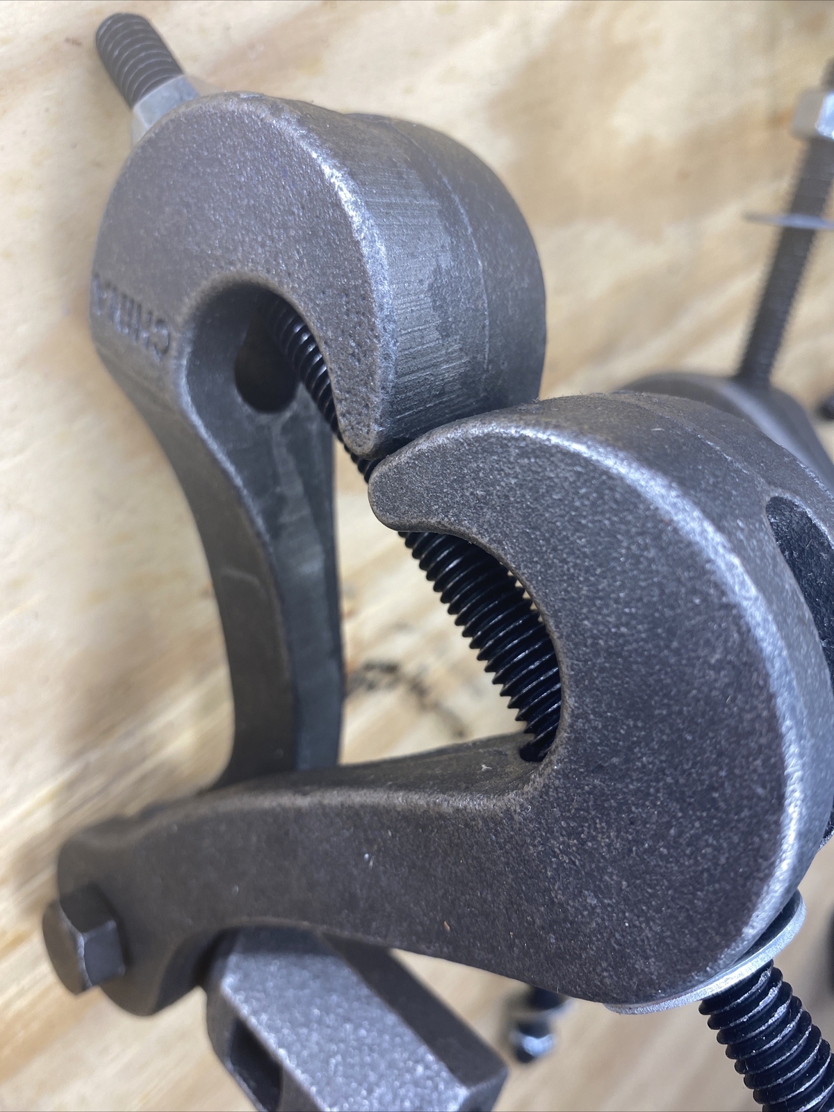 Lot of 2) Tong Style Beam Clamp – for 5/8″ Rod, Suspension Hook, Forged Iron