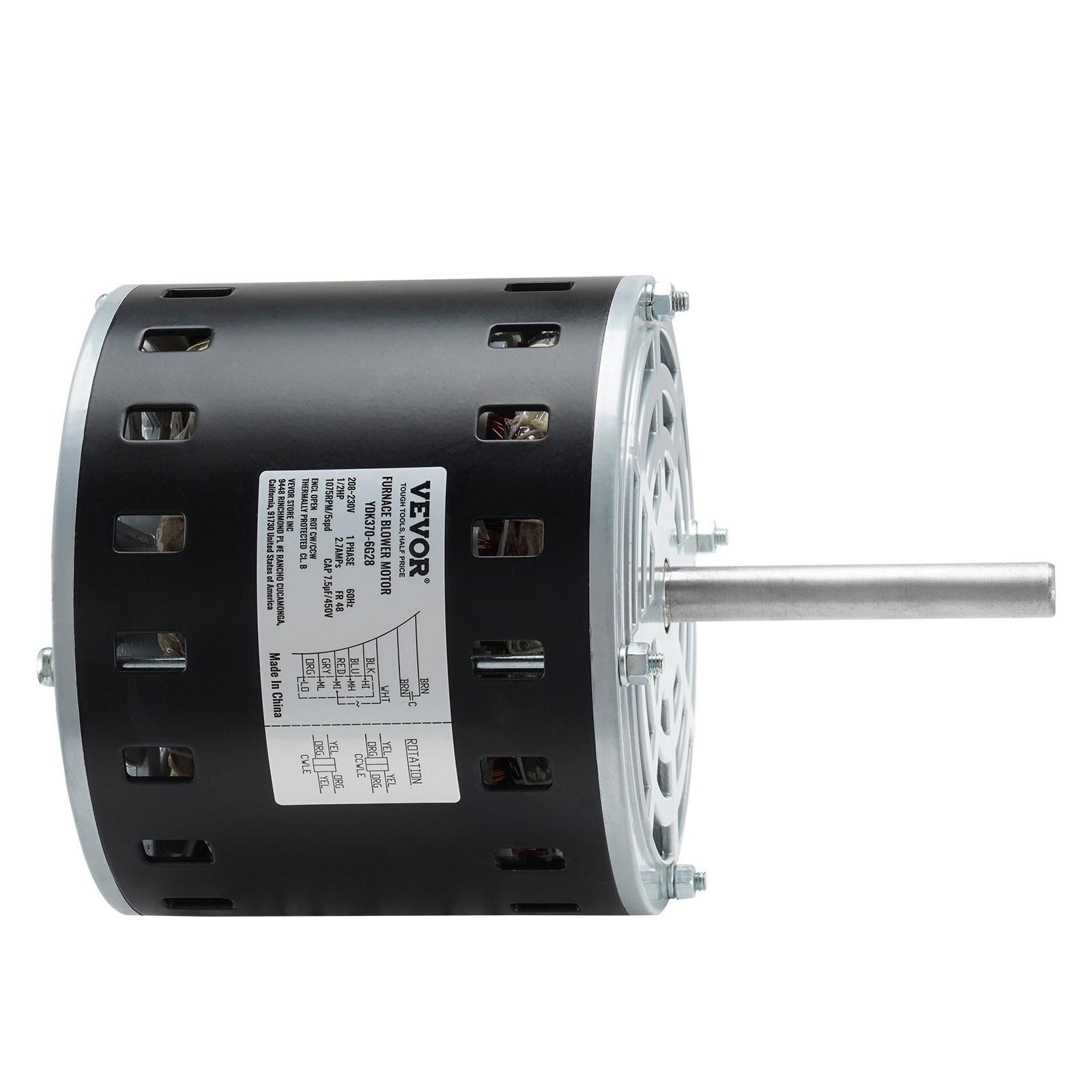 VEVOR 1/2HP Furnace Blower Motor 208-230V 2.7A 1075RPM 5 Speeds 48 Frame 1 Phase