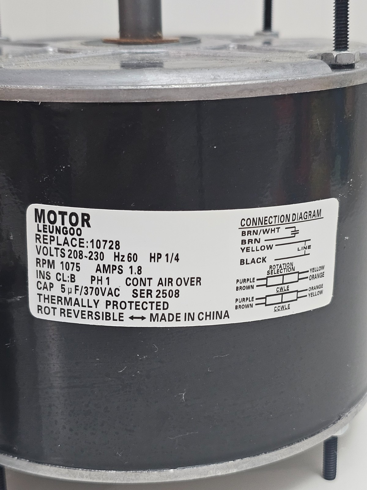 10728 1/4HP Condenser Fan Motor 1075 RPM 208-230V Replaces Mars Fasco Genteq