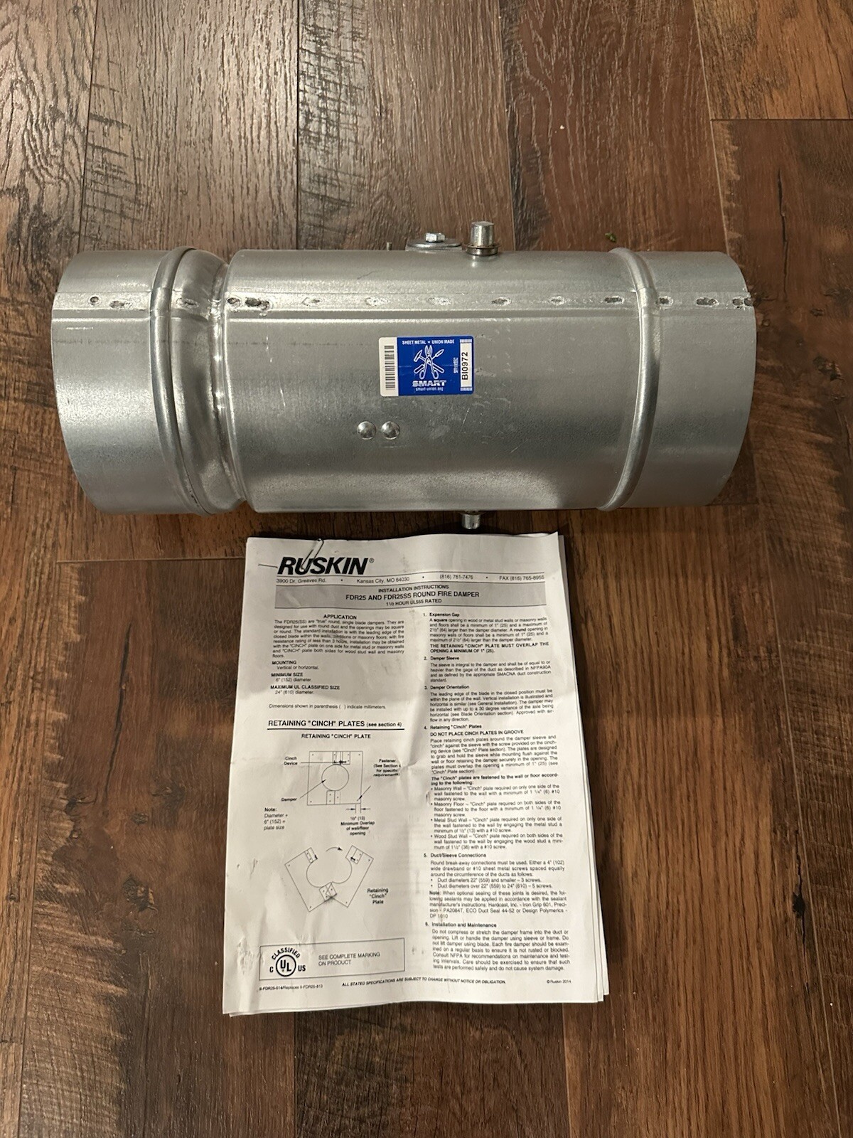 Ruskin ZPD25 6 inch round fire damper 14″ tall