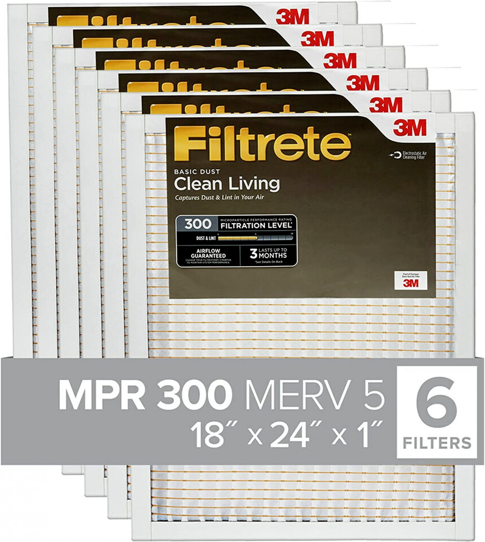 Filtrete 18x24x1, AC Furnace Air Filter, MPR 300, 6 Count TOTAL 6 PACK , White