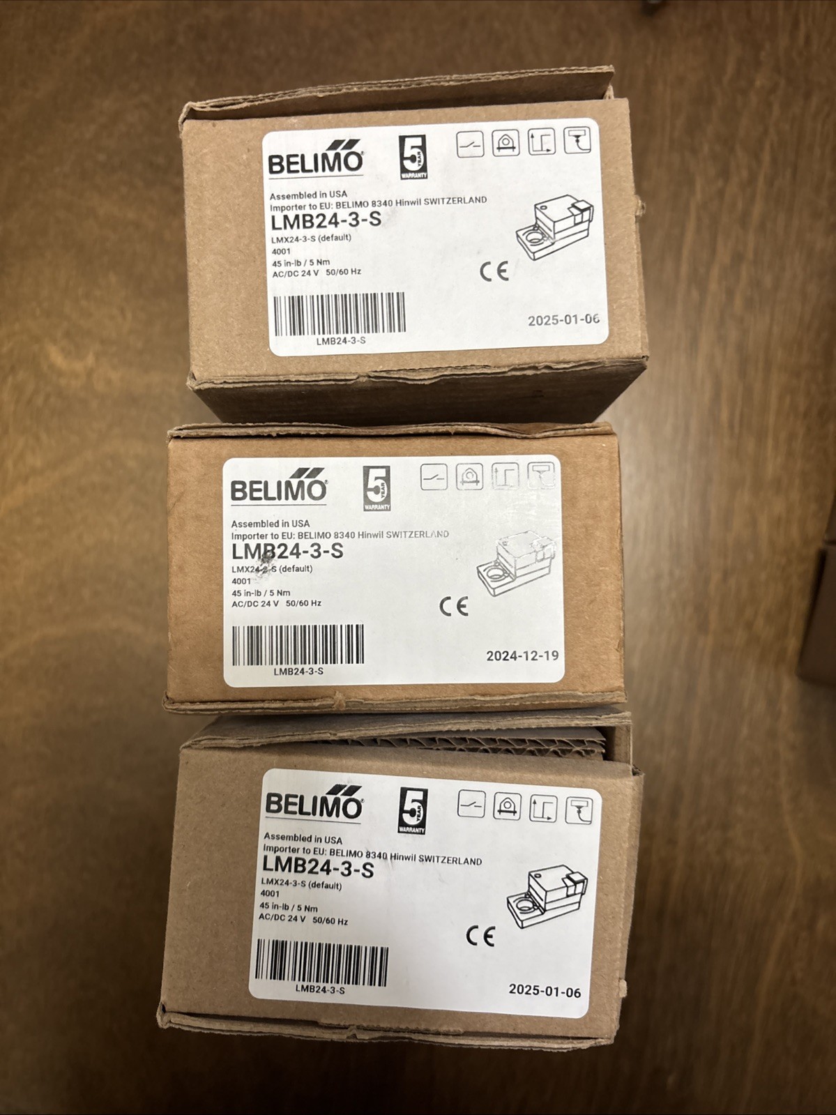 LMB24-3-S Damper Actuator, 45 in-lb [5 Nm], Non fail-safe, AC/DC 24 V,