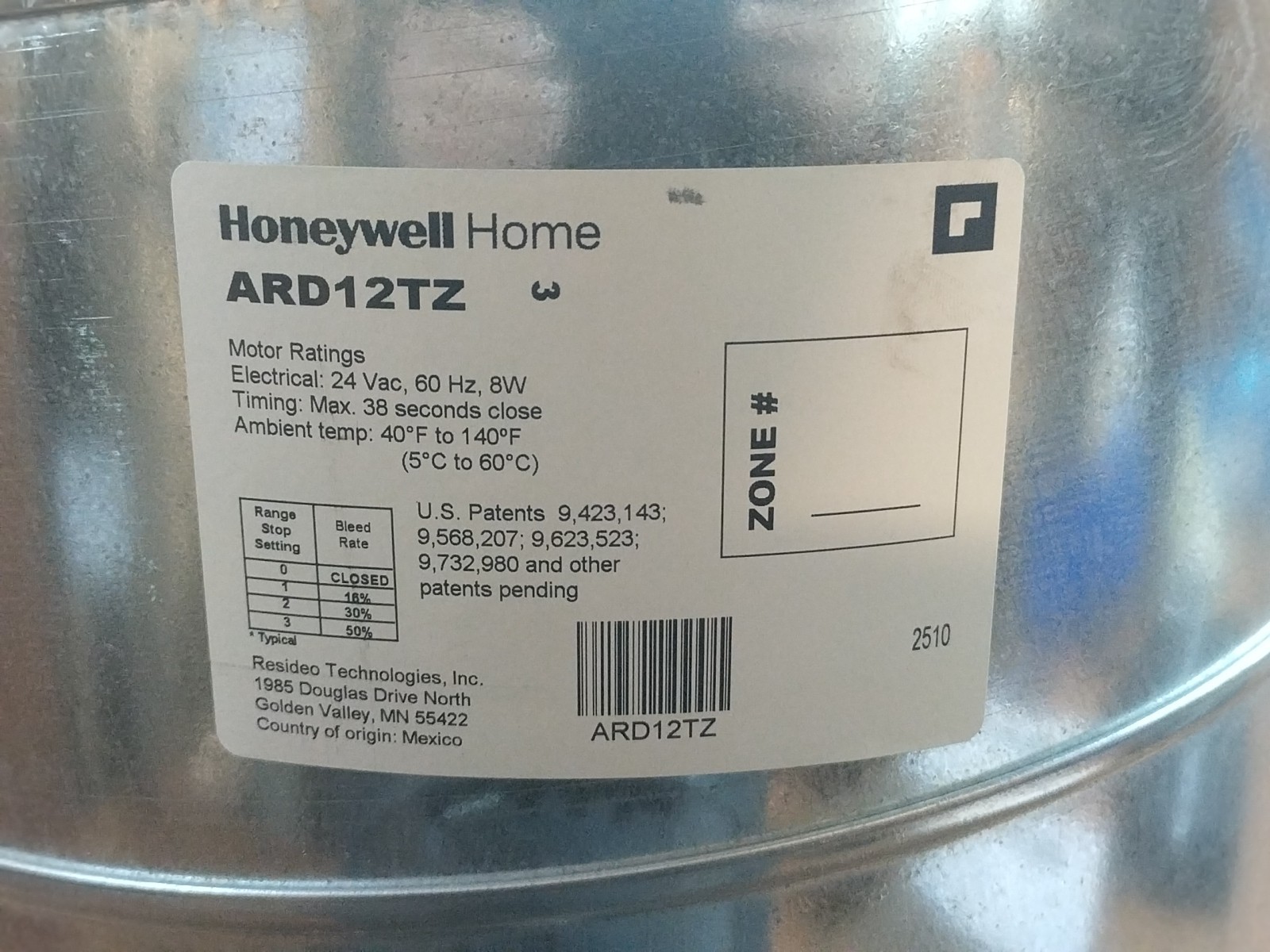 Honeywell ARD12TZ Round Automatic Damper – 12″