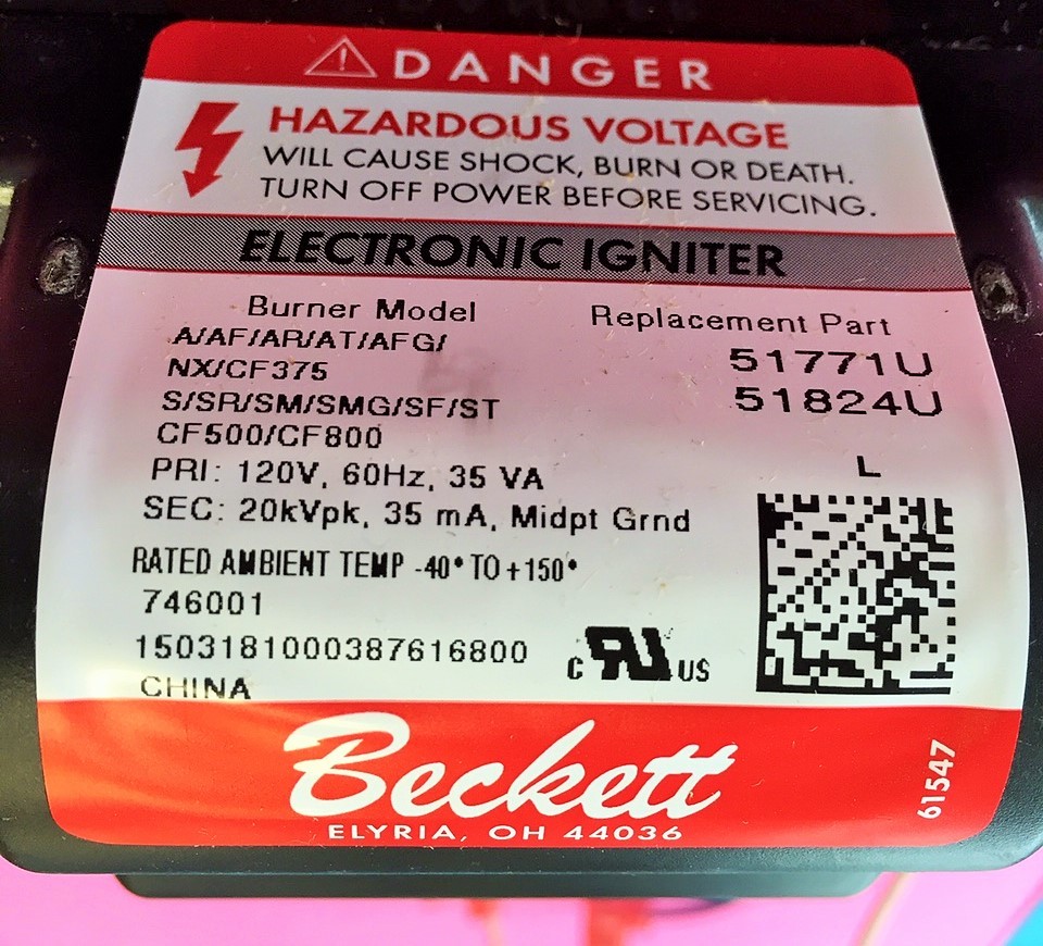 Beckett 51824U Electronic Oil Igniter / Transformer FOR USE ON MODEL S SR SF CF