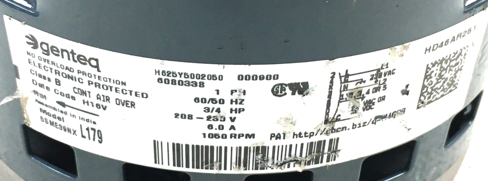Genteq Endura FM18 5SME39NXL179 Blower Motor HD46AR251 230V CCWLE used #MB664