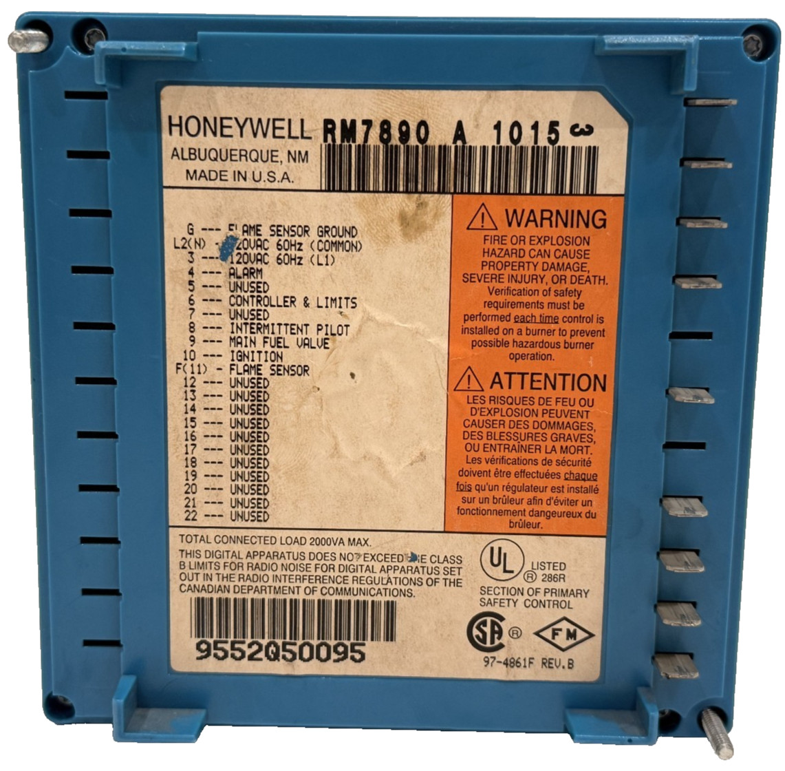 USED HONEYWELL BURNER CONTROL RM7890-A-1015 RM7890A1015