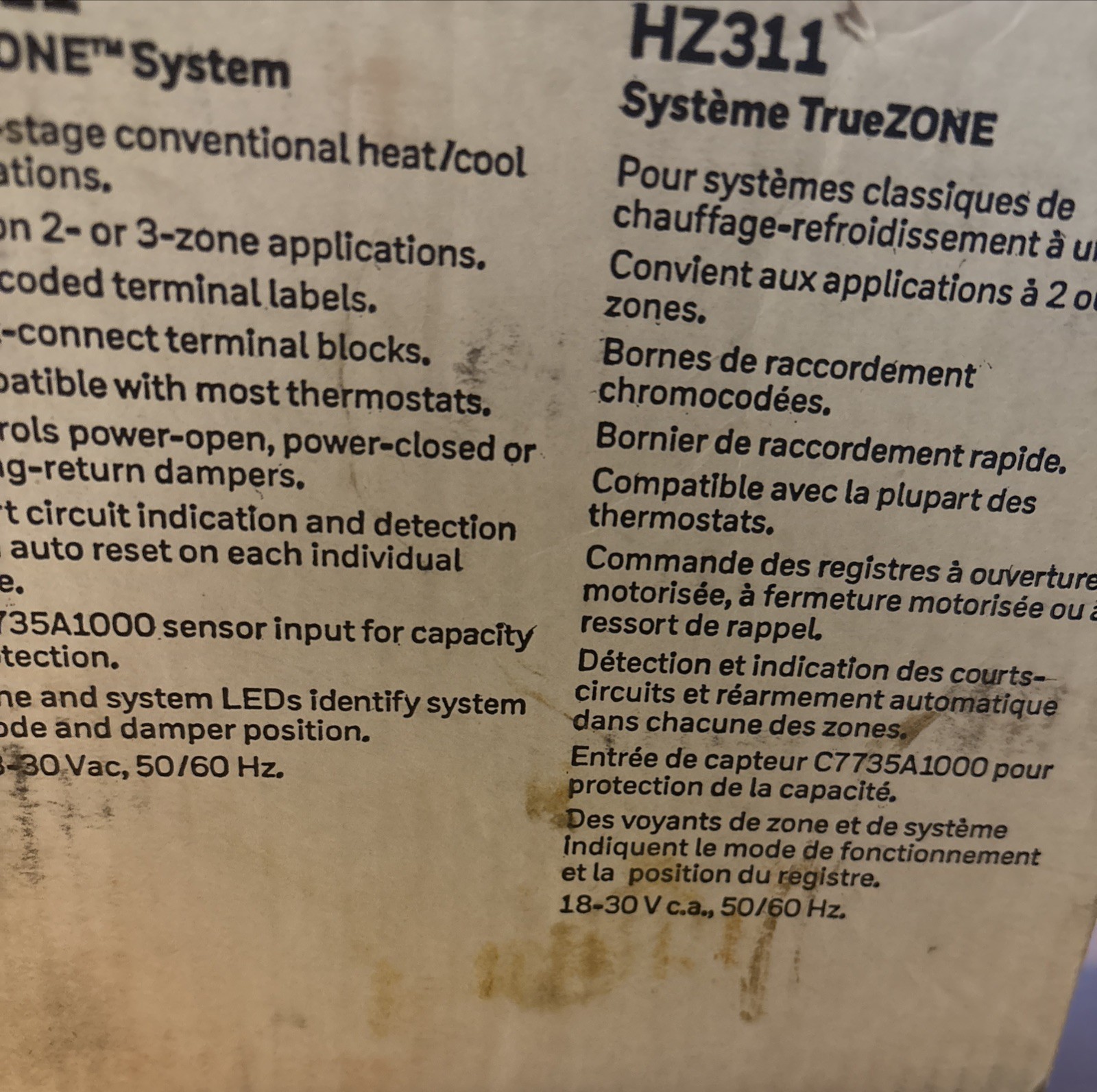 Honeywell Home HZ311 TrueZONE System Control Panel