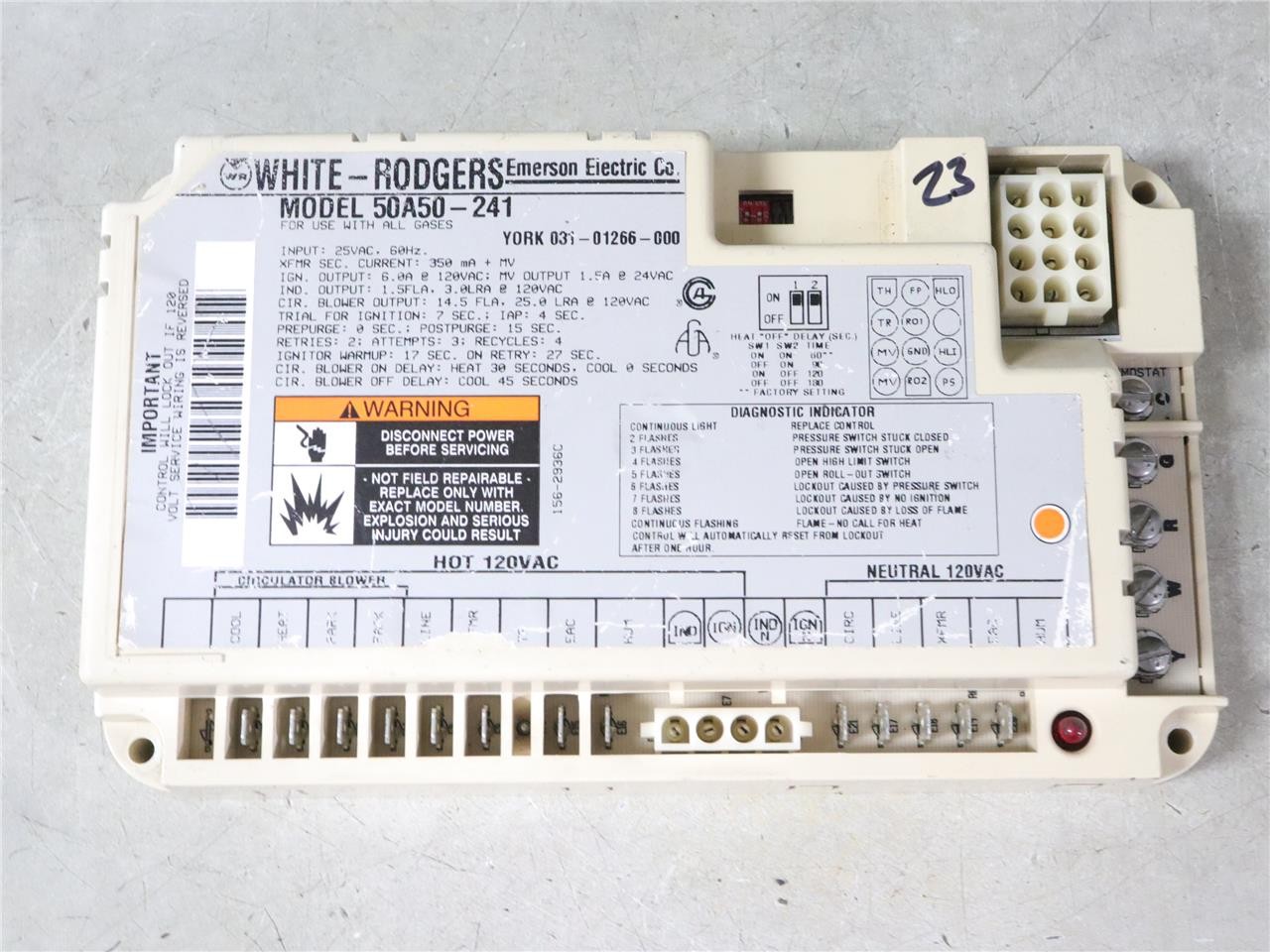 White Rodgers 50A50-241 Furnace Control Circuit Board YORK 031-01266-000 #23