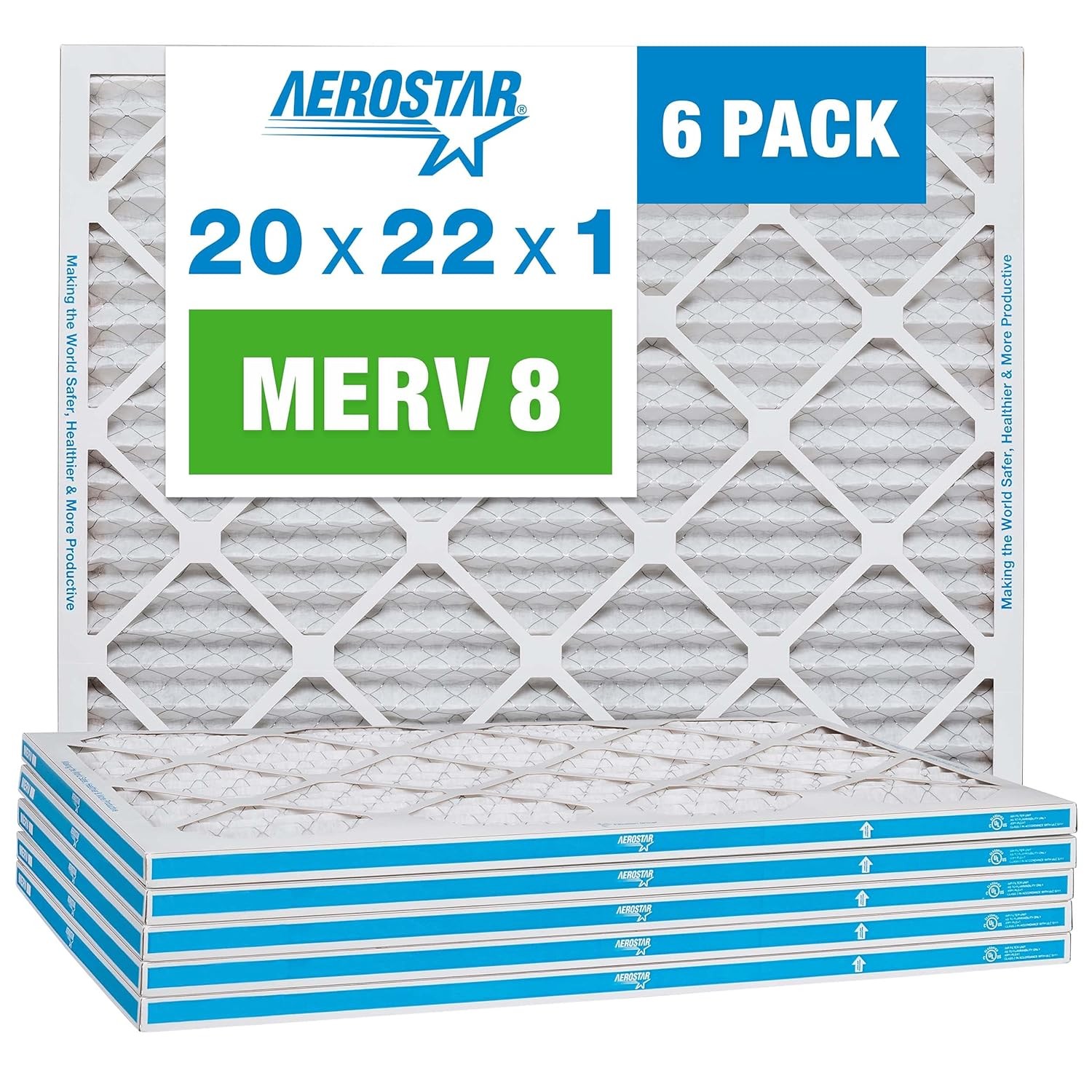 Aerostar 20x22x1 MERV 8 – 6 Count – High Efficiency Pleated HVAC, Furnace &…