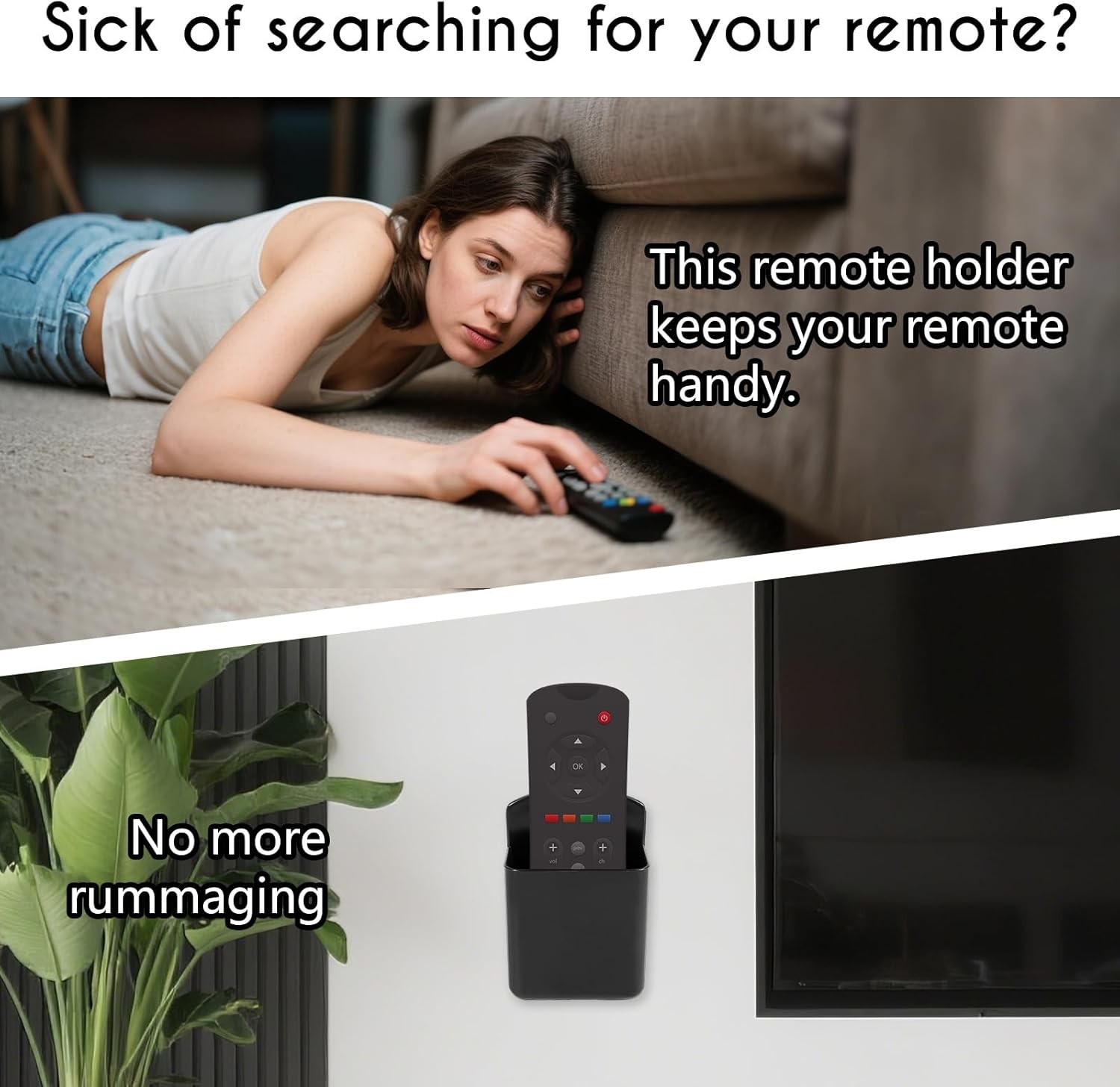 2 Pack Black Remote Control Holder, Self adhesive Wall Mount Storage