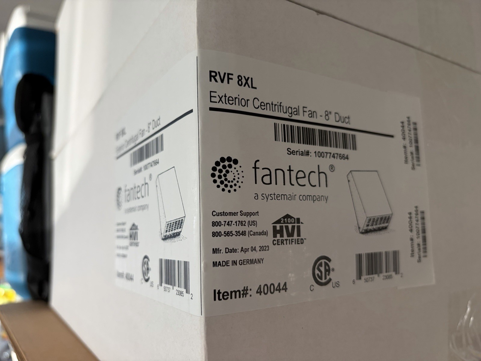 New FANTECH RVF 8XL Exhaust Fan,8In Duct Dia,Steel,115 V 15W796