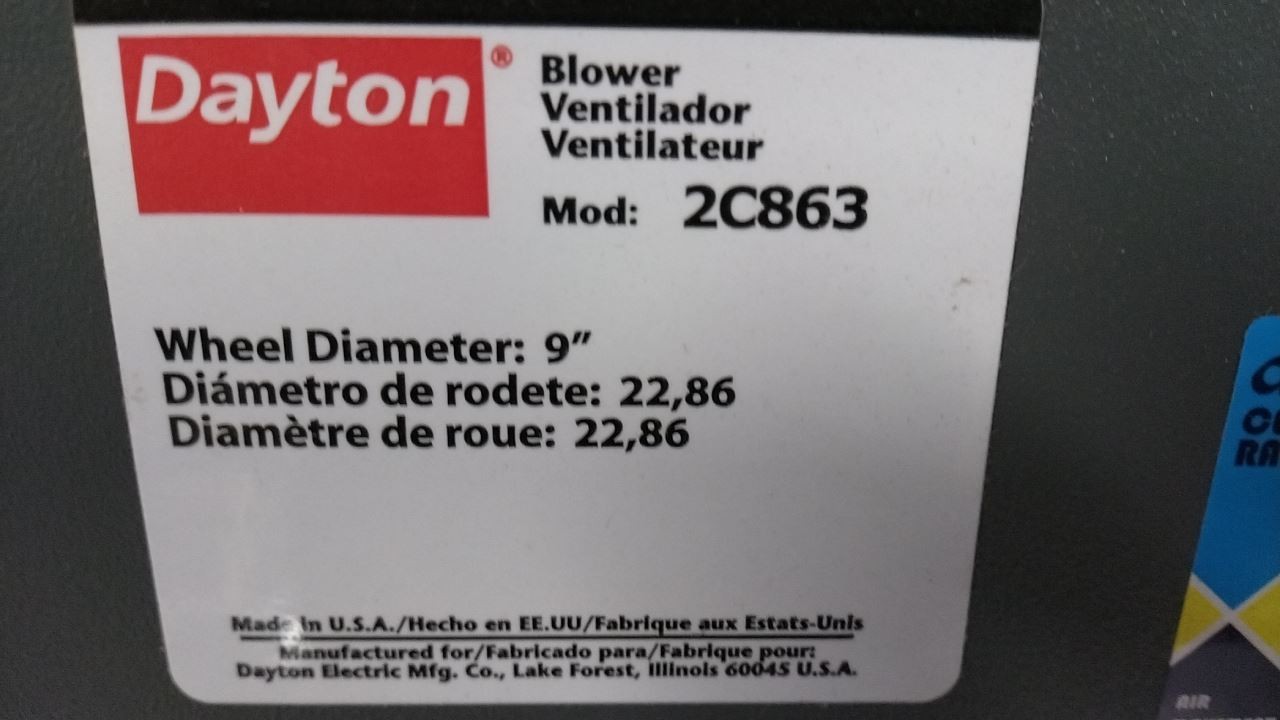 Dayton 2C863 9 In Wheel Diameter Blower w/out Motor