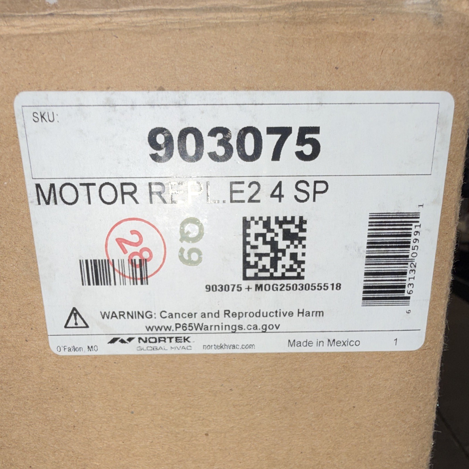 Nortek Replacement Motor 903075 E24SP 1-Phase Silver Metal Corded Electric