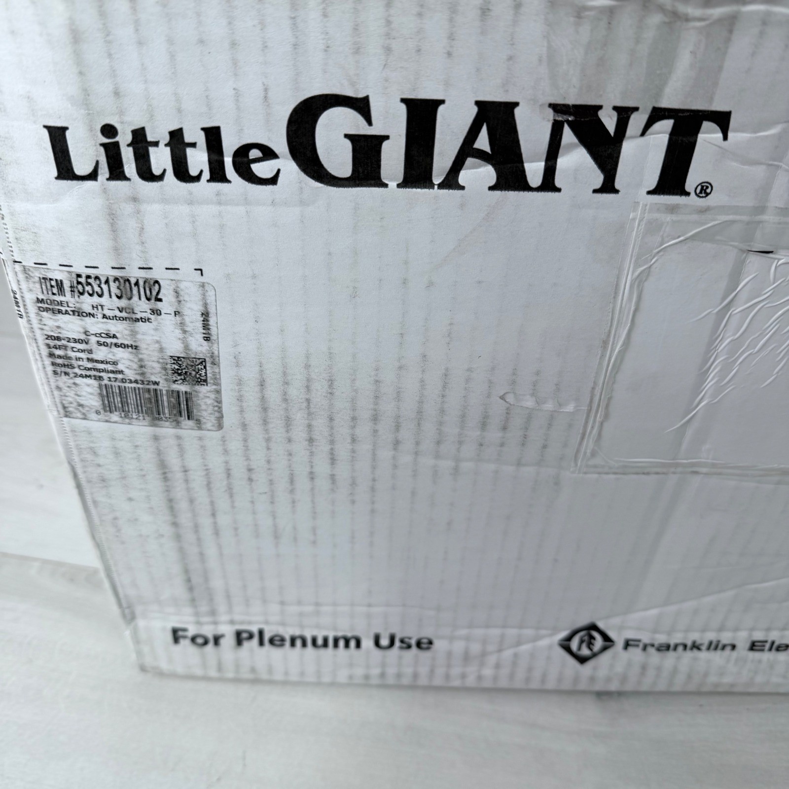 Little Giant HT-VCL-30-P Condensate Pump 208-230V 553130102 High Temp Plenum