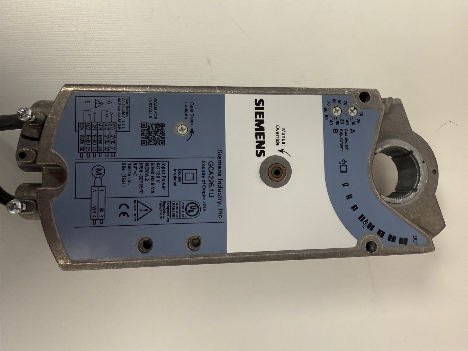 SIEMENS GCA226.1U OPEN AIR ACTUATOR SR 120V 60 IN LB 2O AUX NEW OPEN BOX