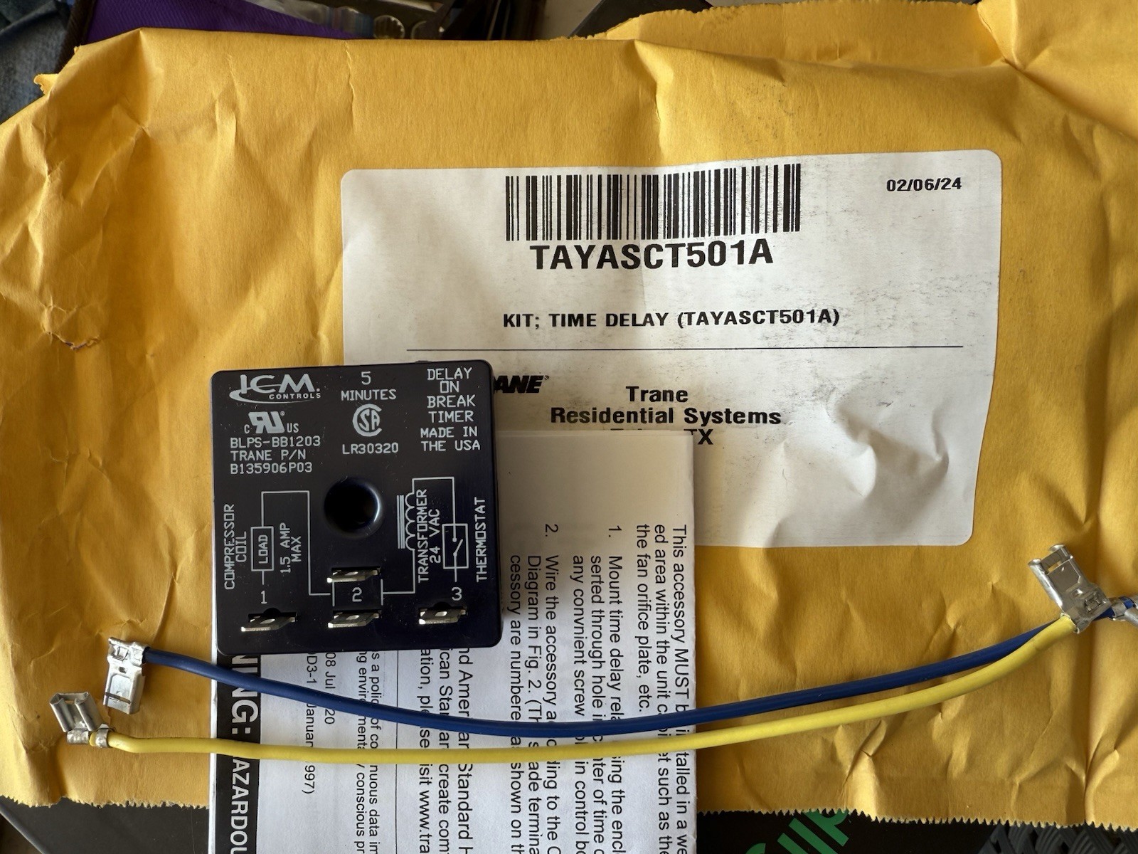 Oem Trane TAYASCT501A Time Delay Kit