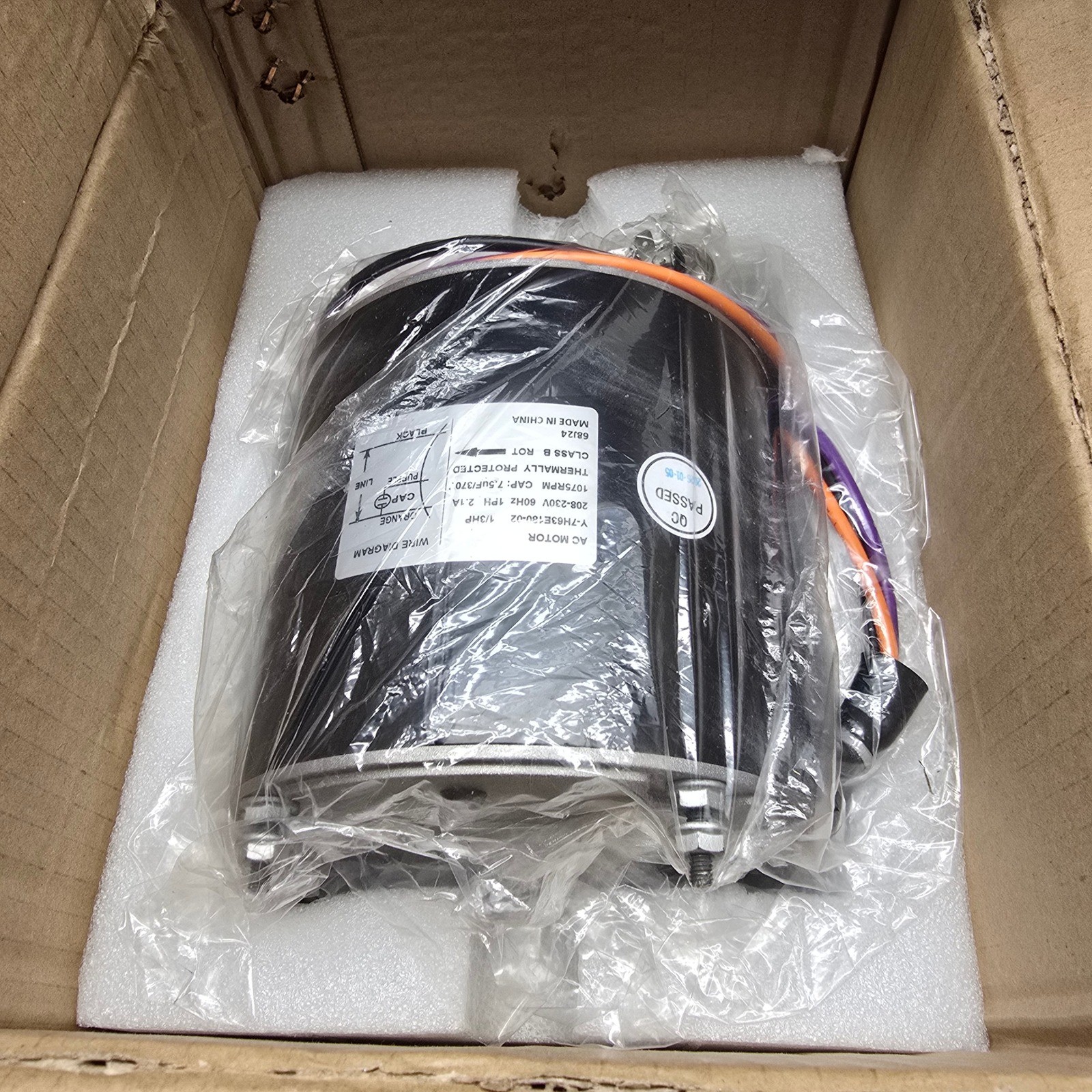 68J24 Condenser Fan Motor 1/3 HP 1075 RPM 208-230V for Lennox 97M62 69W96