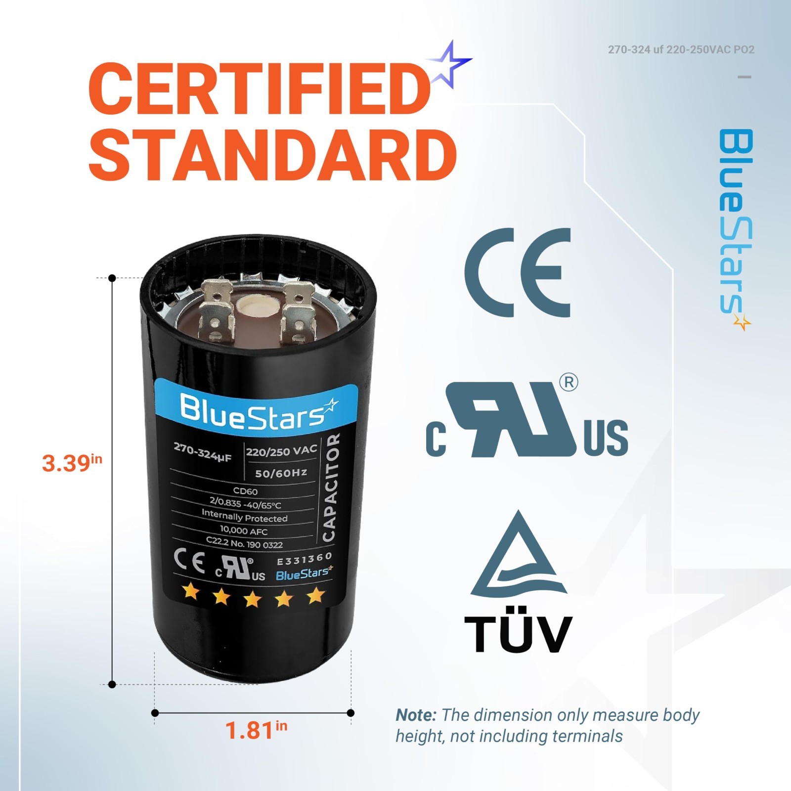 270-324 uF MFD 250VAC Round Motor Start Capacitor 50/60Hz AC Replacement – 2 Pac