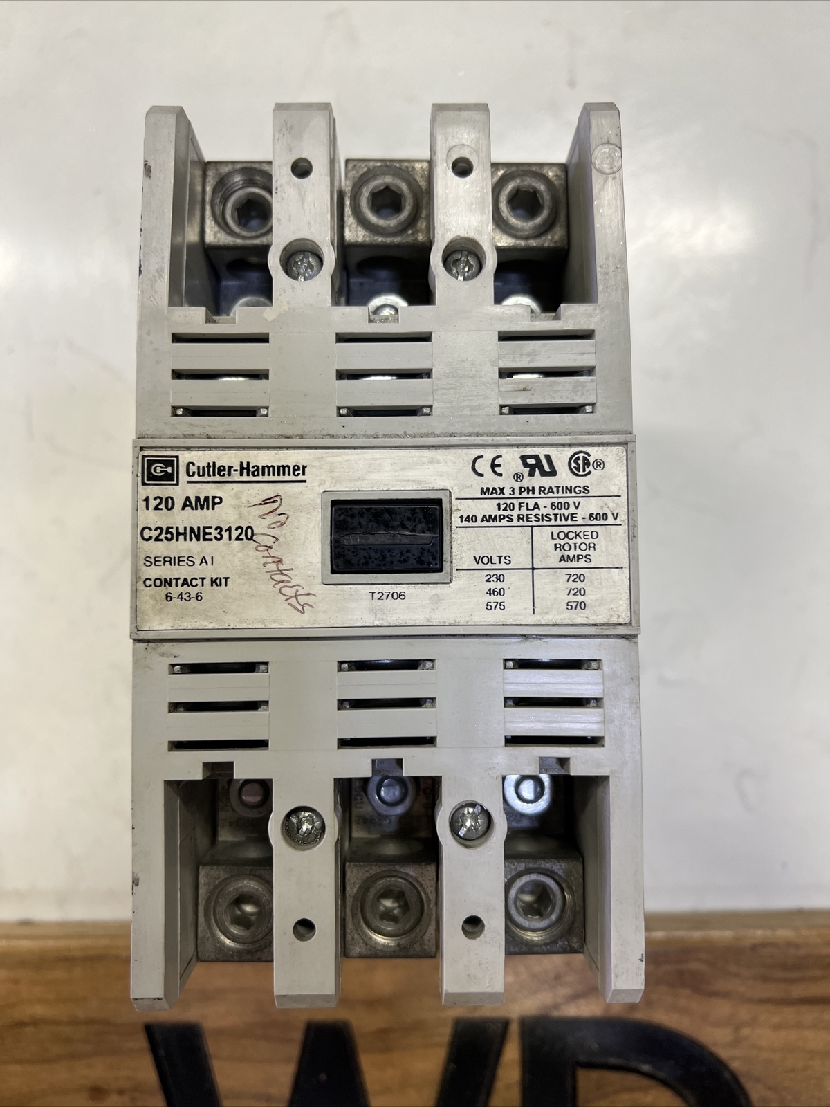 120 Amp Contactor C25HNE3120A Eaton / Cutler Hammer • 3 Pole • 120 V Volt Coil