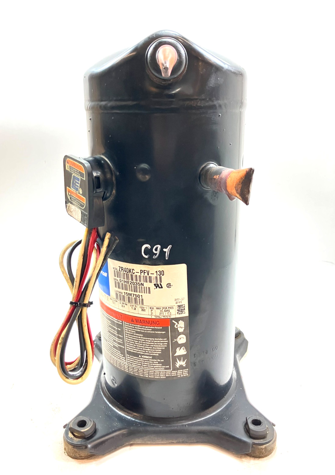Copeland 3 Ton Scroll Compressor ZR40K3-PFV-130 1 PH 230V R-22 used #C91