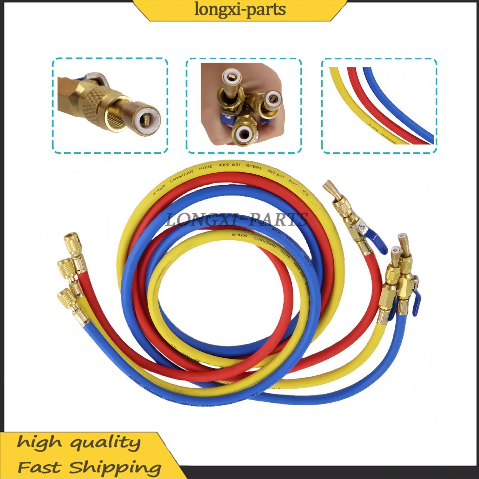 Fits R-410A Refrige 3Pack 29986 Plus II 1/4″ Hose with Compact Ball Valve 72″ US
