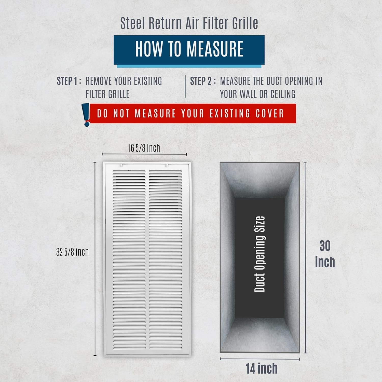 Fits 14×30 Duct Opening | Filter Included Steel Return Air Filter Grille