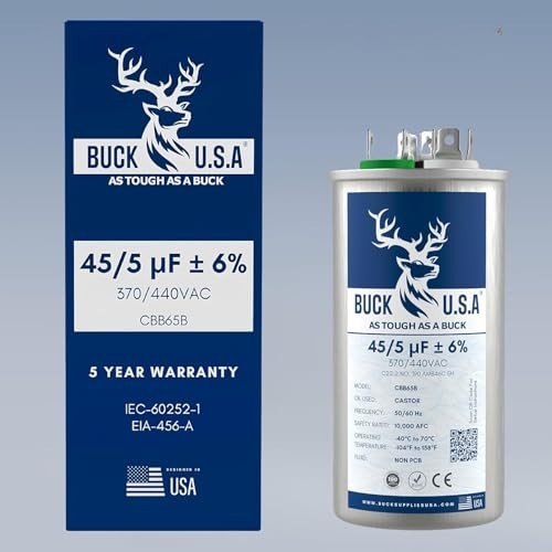 Dual Run Round Start Capacitor 45+5uF 370/440VAC for HVAC, AC, Heat Pump, Fan Mo