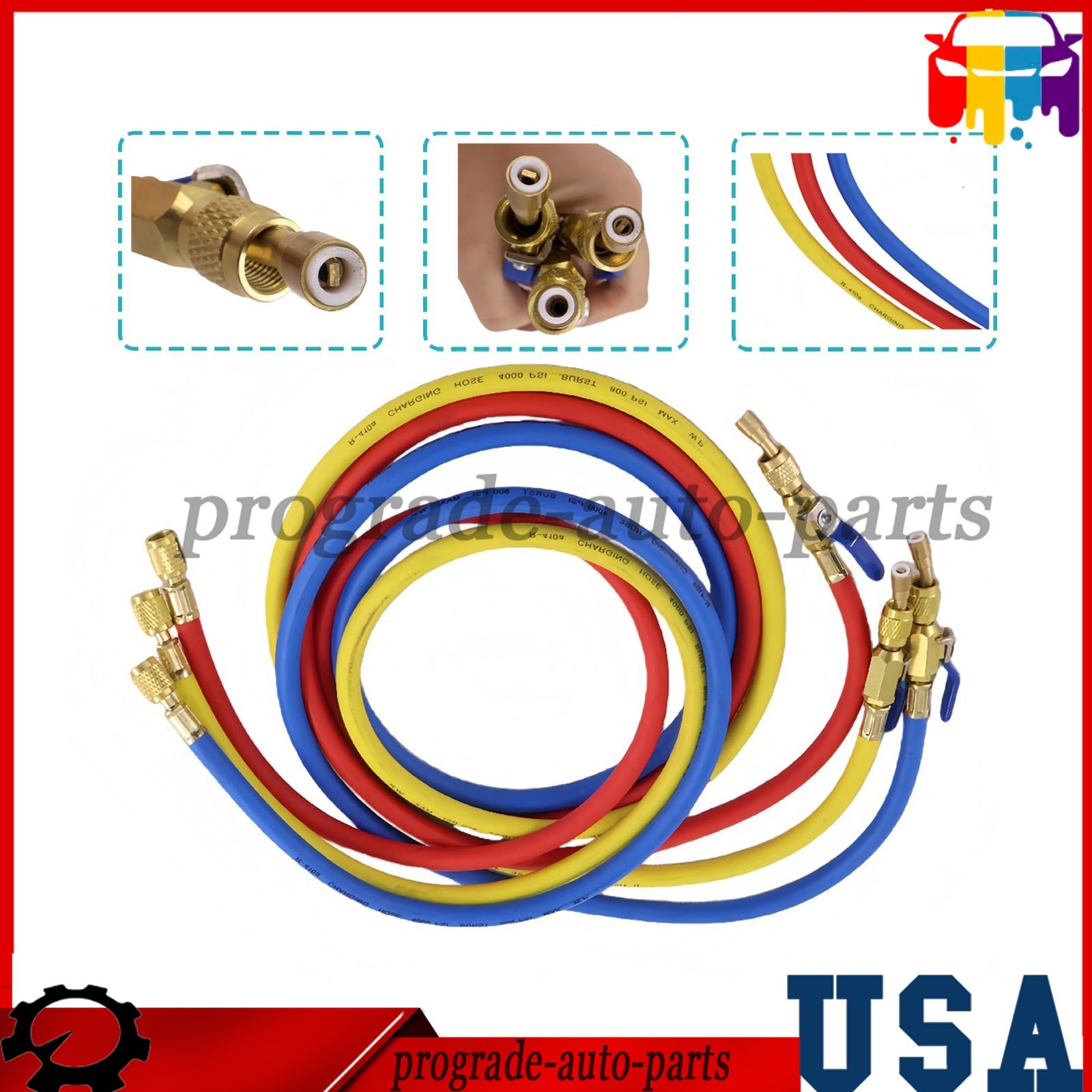 For Plus II 72″ Charging Hose Set 1/4″ Compact Ball Valve 3 Pack US STOCK