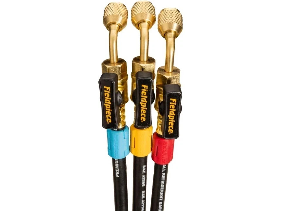 Fieldpiece HR3B Ball Valve Refrigerant Hose Set (3) with Color Tags – 1/4″ x 1/4