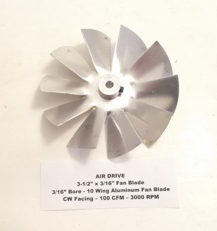 AIR DRIVE 3-1/2″ x 3/16″ Fan Blade – 10 Wing Aluminum Fan Blade 3/16″ Bore – CW