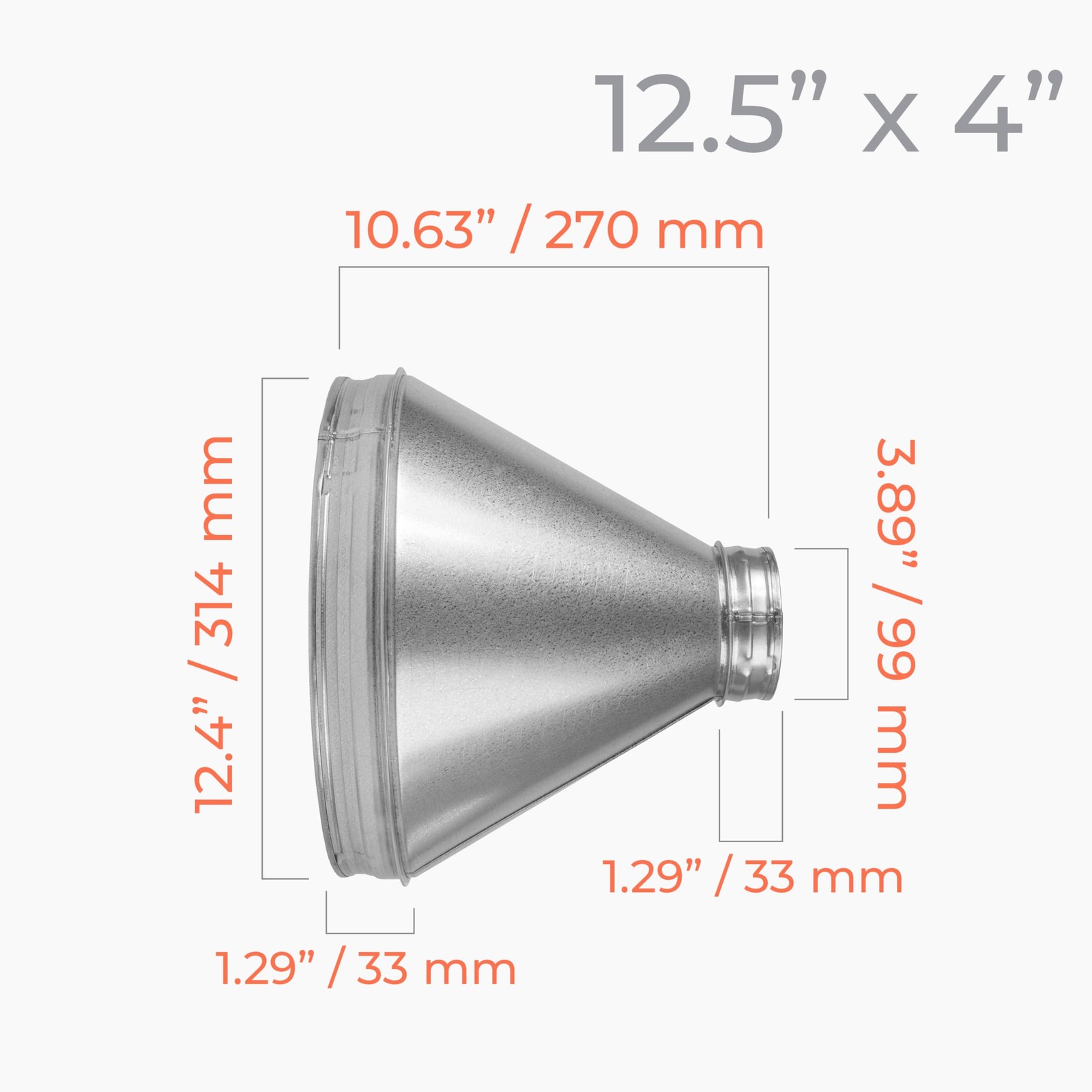 Hvac Ov 12.5 To 4 Inch Round Duct Reducer – Galvanized Steel Pipe Increaser –