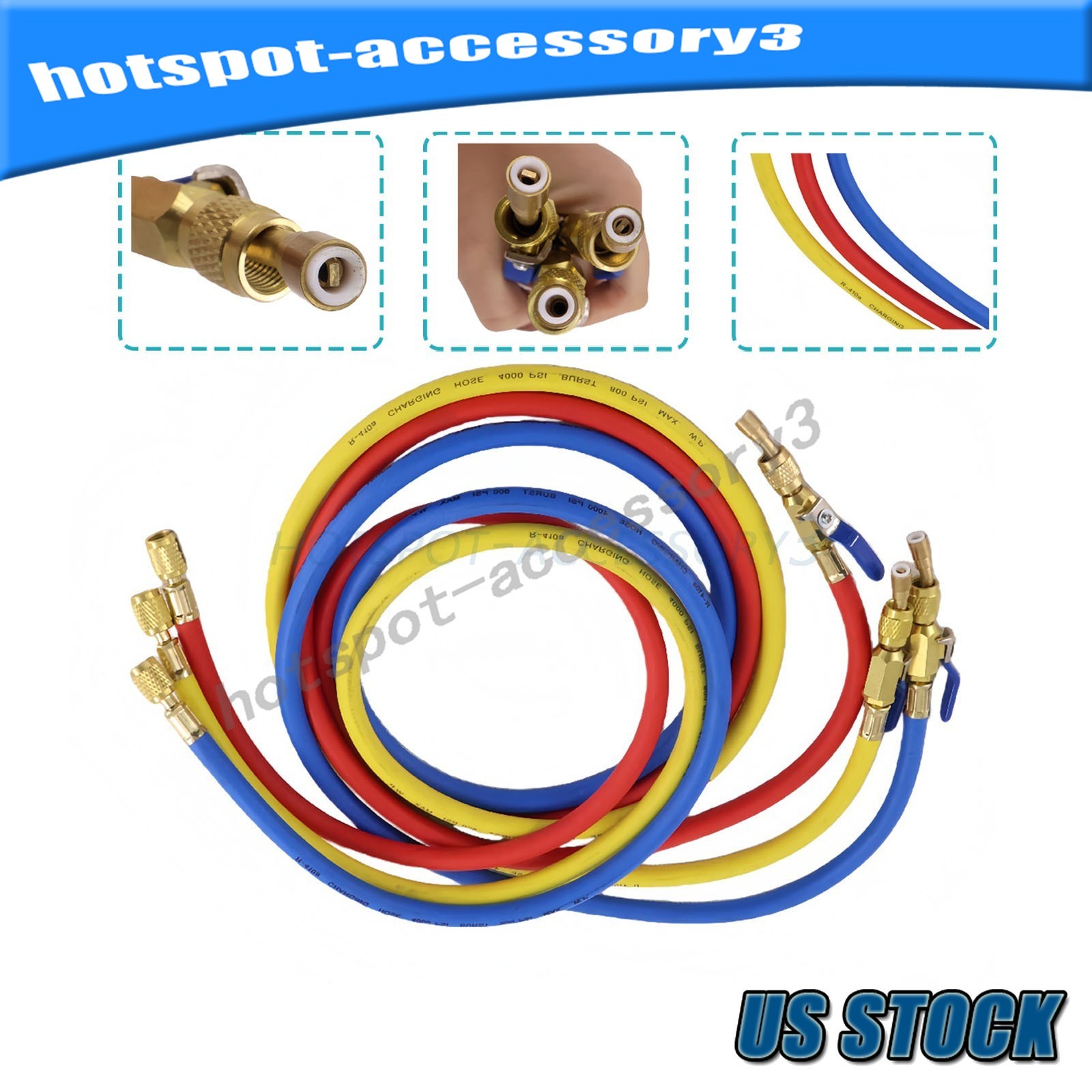 For 29986 Plus II 72″ HVAC Charging Hose Set 1/4″ (3-Pack) USA