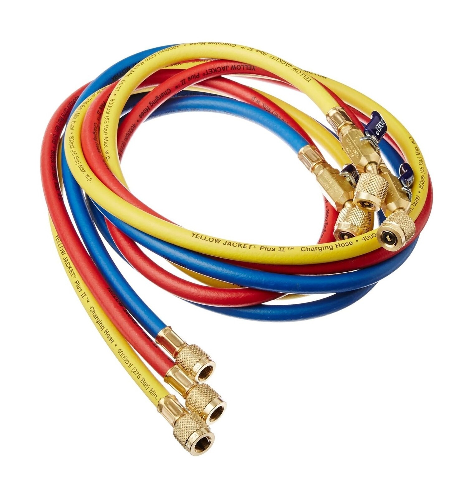 Yellow Jacket Manifold Hose Set, 72 in, Red, Yellow, Blue