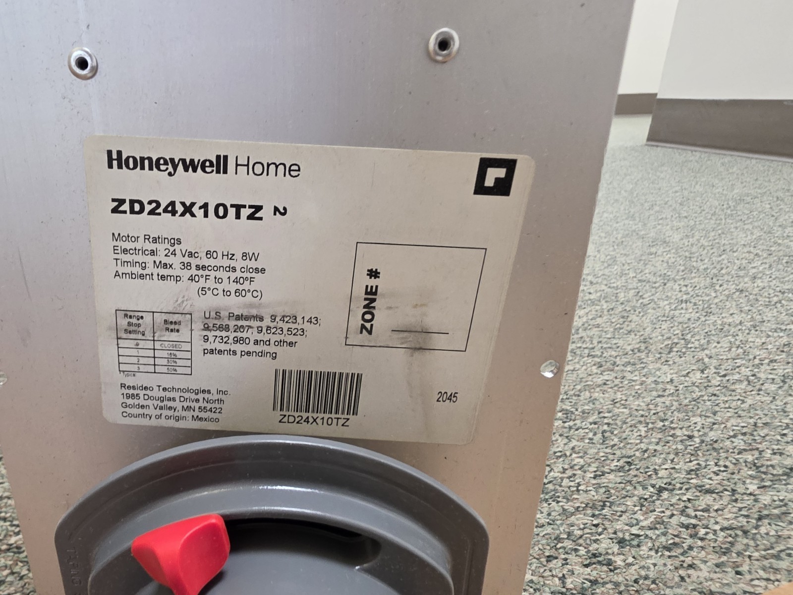 Honeywell TrueZONE ZD24x10TZ 24in x 10in Parallel Blade Zone Damper