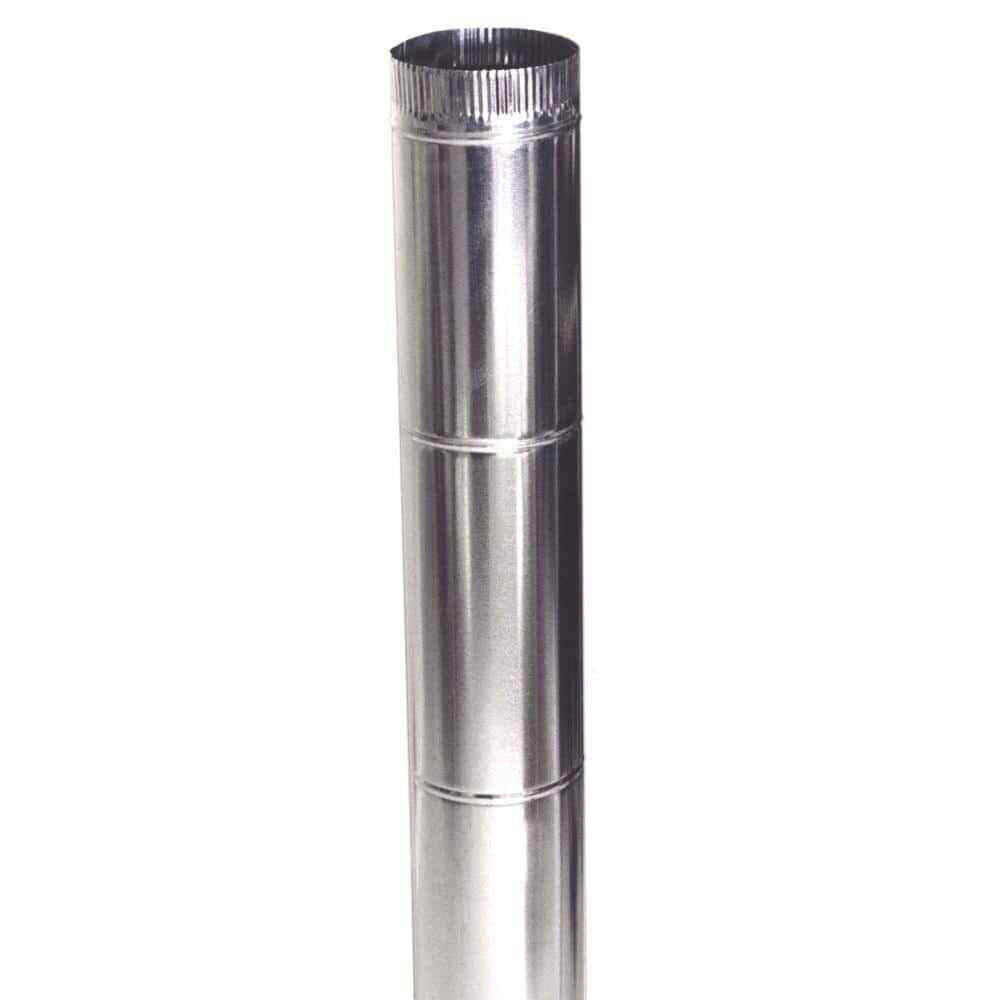 8 In. X 5 Ft. Beaded Metal Duct Pipe Galvanized Steel Construction Snap-Lock