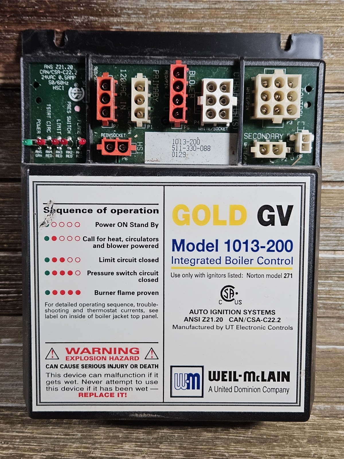 Weil McLain 1013-200 Gold GV Integrated Boiler Control Circuit Board 511-330-088