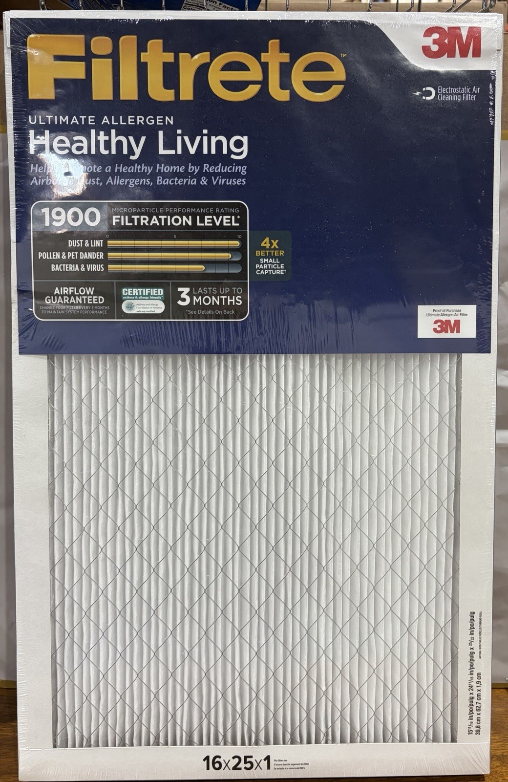 Filtrete 16x25x1 AC Furnace Air Filter, MERV 13, MPR 1900. 2 Pack. White