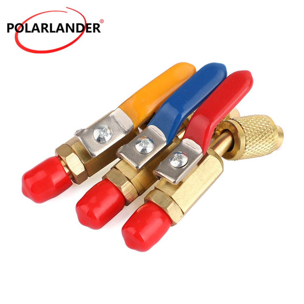 3PCS Charging Hoses AC Refrigerant Tools 1/4“SAE Coolant Angled Small Ball Valve