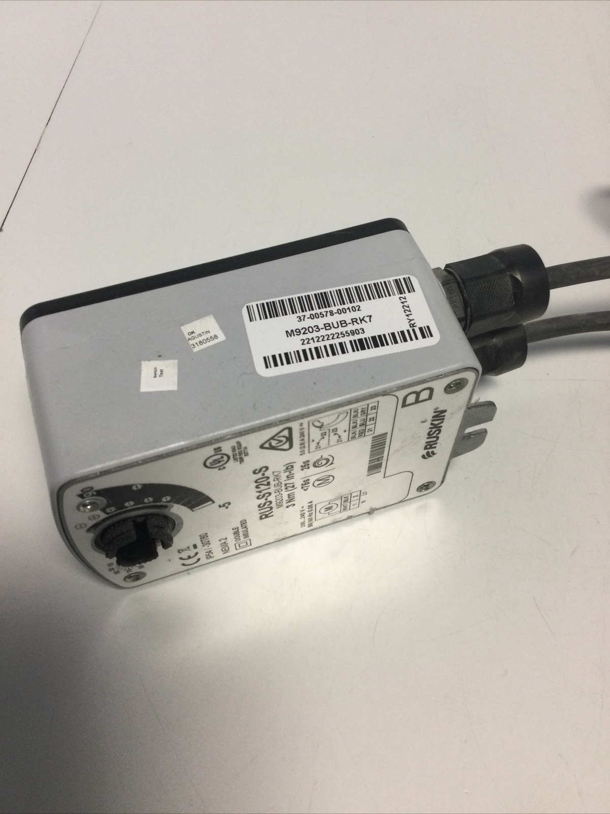 NEW, RUSKIN, RUS-S120-S, ACTUATOR, 3Nm / 27 LB, 120V, NEMA2. (29F-2)