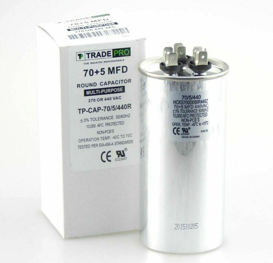 DENTED – 70 + 5 TRADEPRO Capacitor Round 440 – has dents, dings, etc.