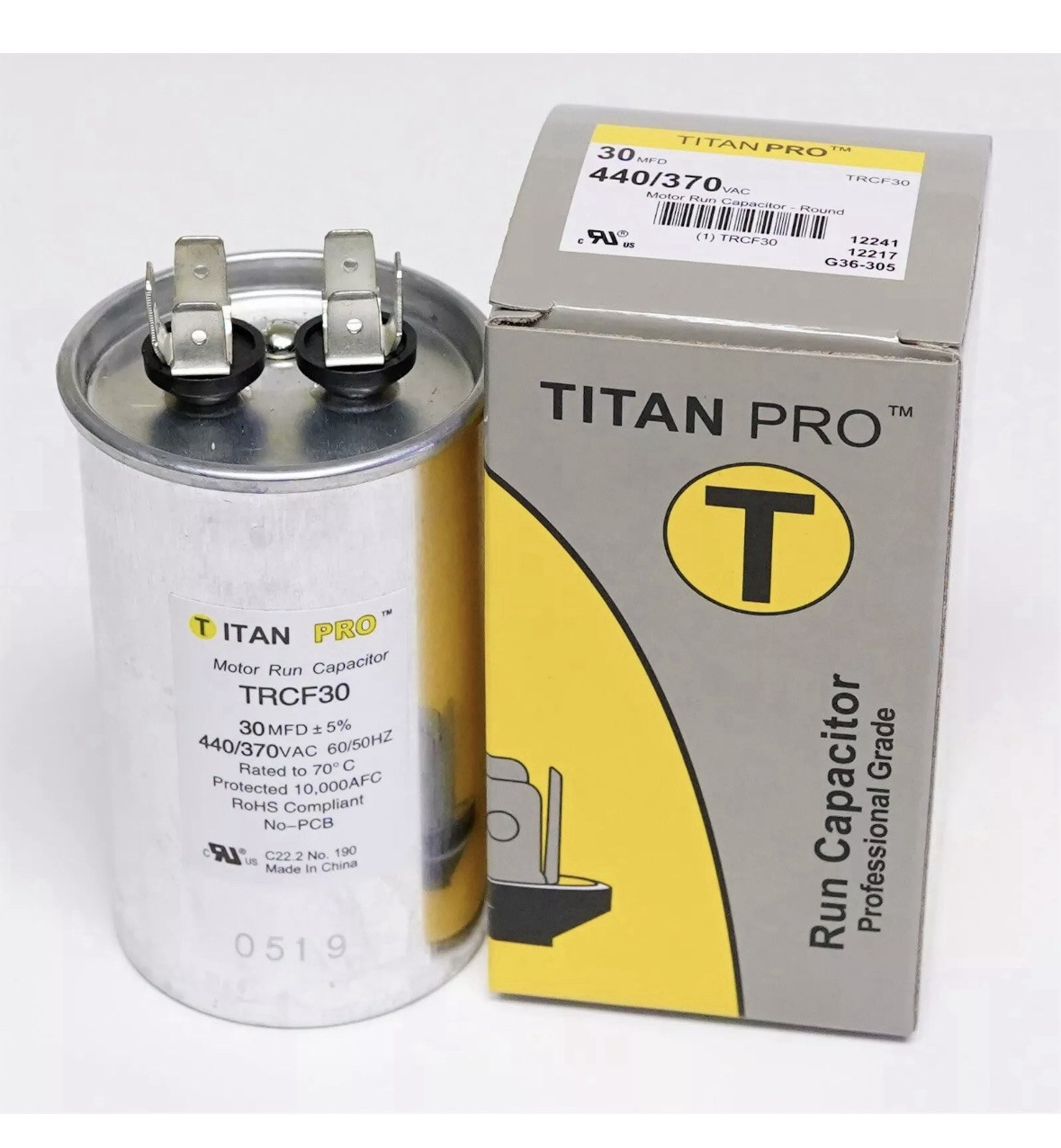 TitanPro TRCF30 HVAC Round Motor Run Capacitor. 30 MFD/UF 440/370 Volts