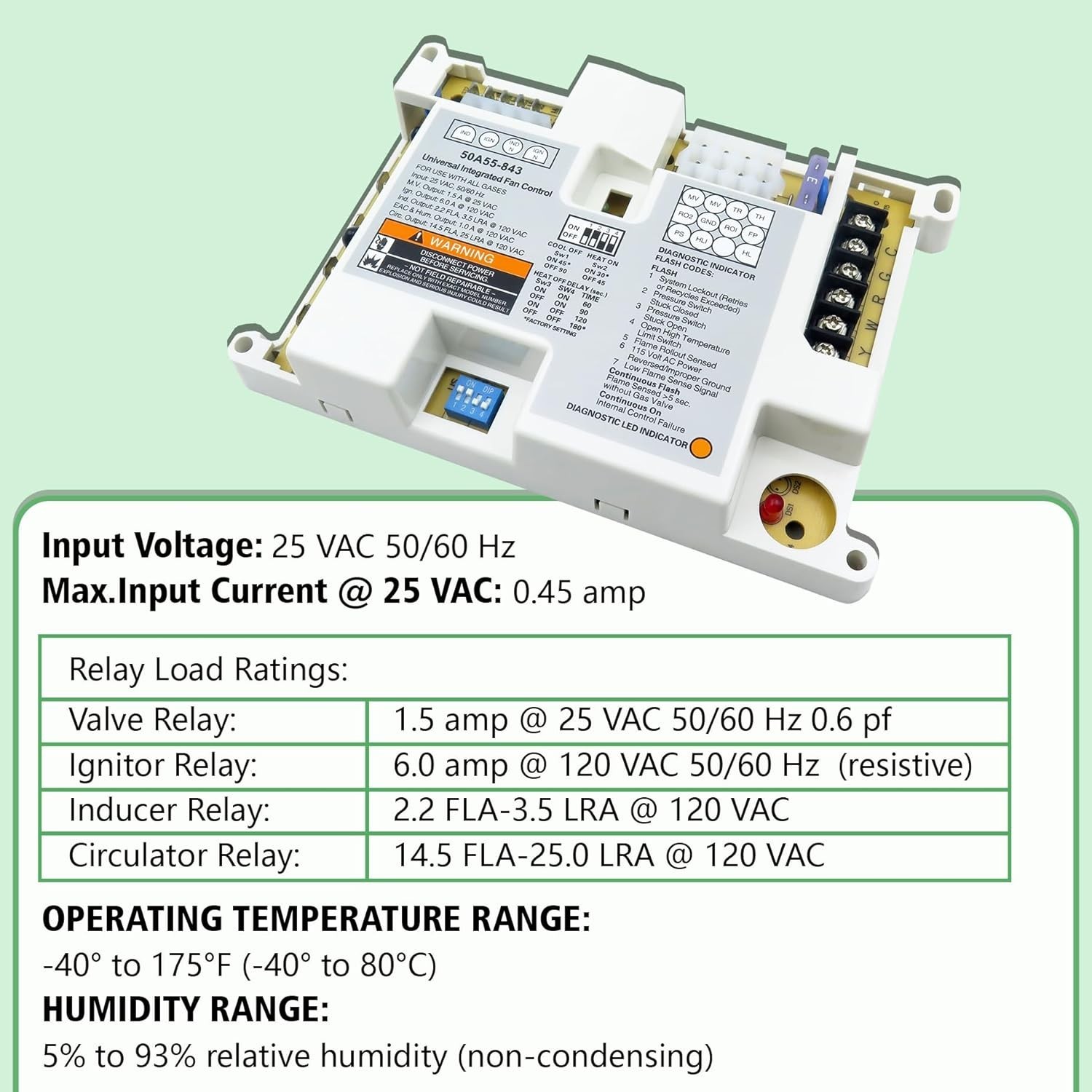50A55-843 Furnace Control Board Furnace，Suitable for White Rodgers 50A55-843