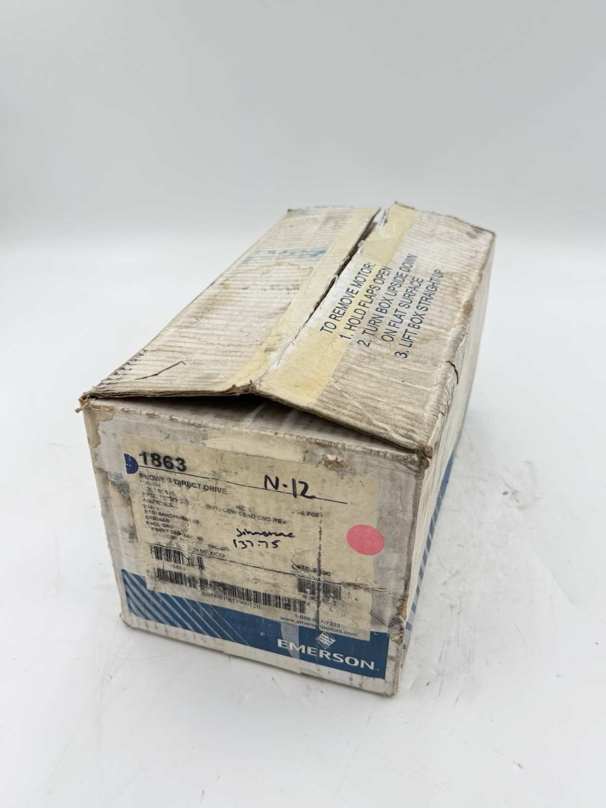 1/4HP 1863 EMERSON K55HXWPR-1390 FURNACE BLOWER MOTOR 115V 1075 RPM #N12