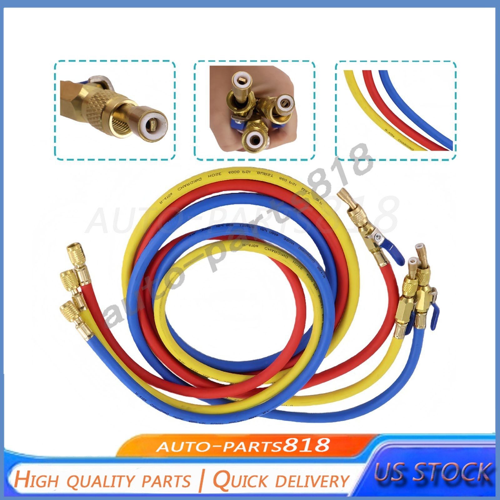 For R-410A Refrige 3Pack 29986 Plus II 1/4″ Hose with Compact Ball Valve 72″ US