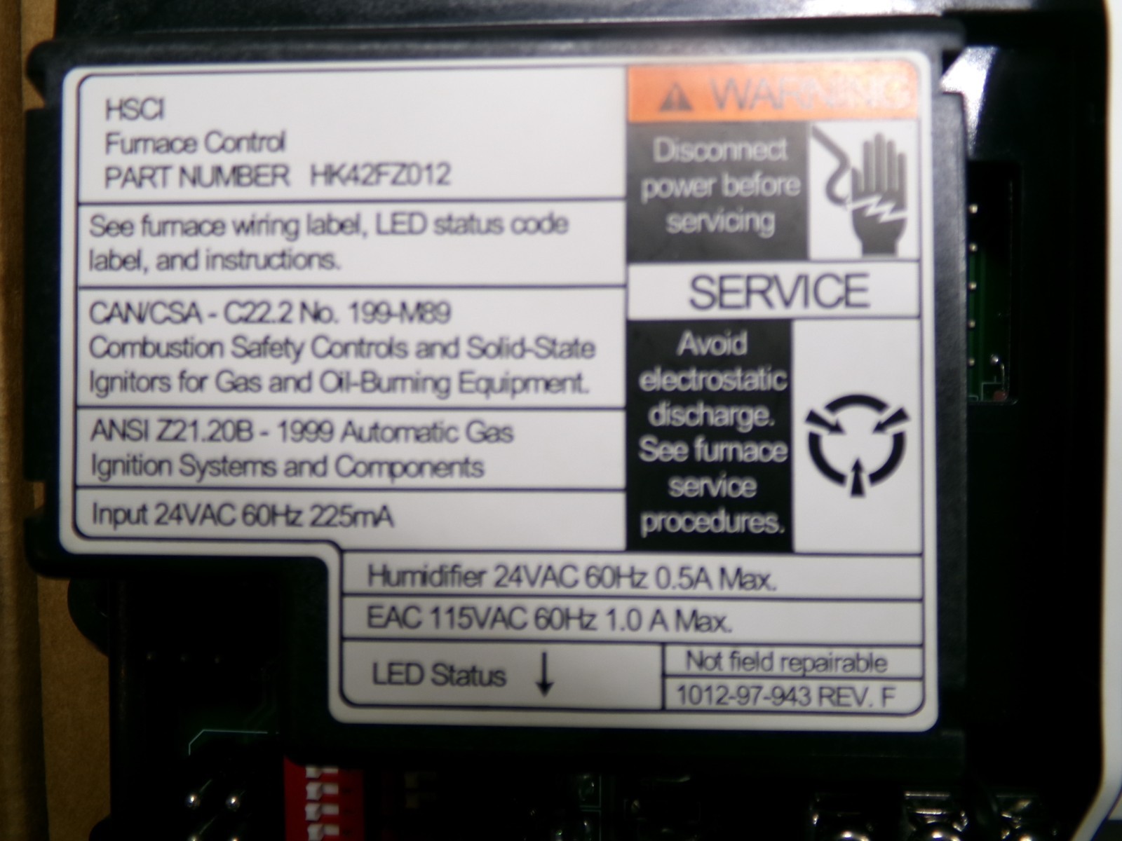 CARRIER HK42FZ012 FURNACE CONTROL CIRCUIT BOARD 1012-97-943