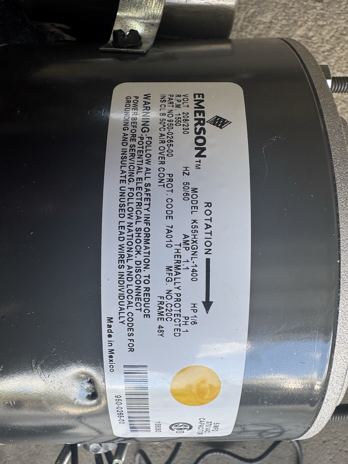 Copeland 950-0265-00 Fan Motor 1/6 HP 1550 RPM 230V